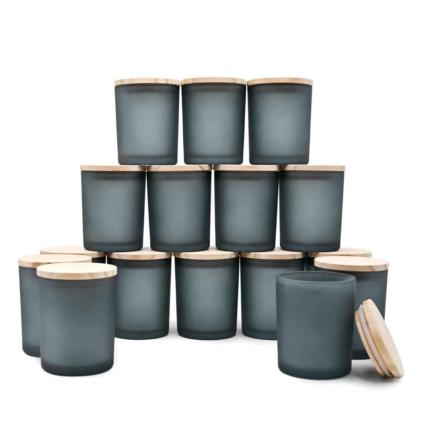Thick Candle Jars for Making Candles 16 Pcs, 7 OZ Empty Jars with Wood Lids for Candle Making, Sample Container, Frosted White