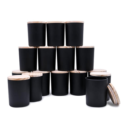 Thick Candle Jars for Making Candles 16 Pcs, 7 OZ Empty Jars with Wood Lids for Candle Making, Sample Container, Frosted White