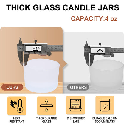 Thick Candle Jars for Making Candles 16 Pcs, 7 OZ Empty Jars with Wood Lids for Candle Making, Sample Container, Frosted White