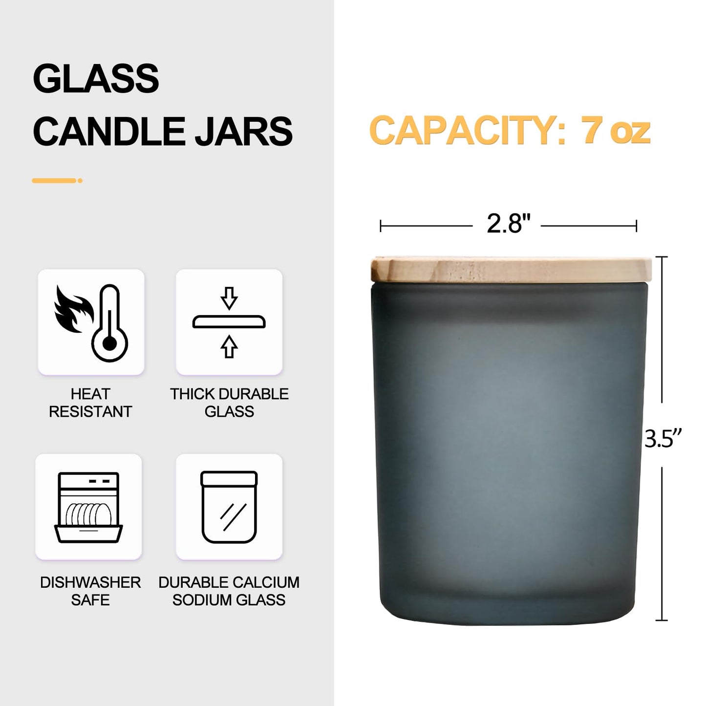 Thick Candle Jars for Making Candles 16 Pcs, 7 OZ Empty Jars with Wood Lids for Candle Making, Sample Container, Frosted White