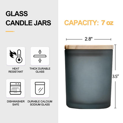 Thick Candle Jars for Making Candles 16 Pcs, 7 OZ Empty Jars with Wood Lids for Candle Making, Sample Container, Frosted White