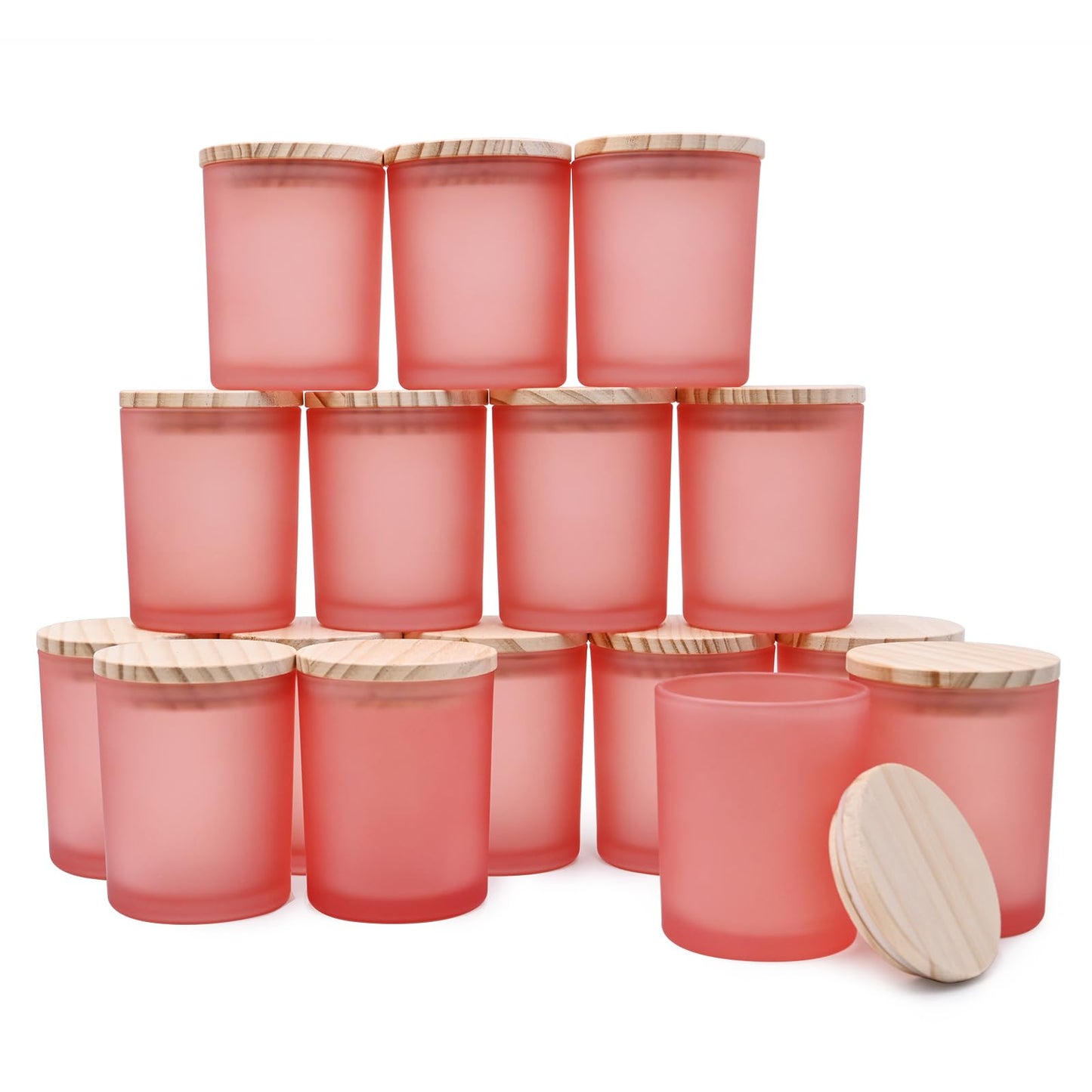 Thick Candle Jars for Making Candles 16 Pcs, 7 OZ Empty Jars with Wood Lids for Candle Making, Sample Container, Frosted White