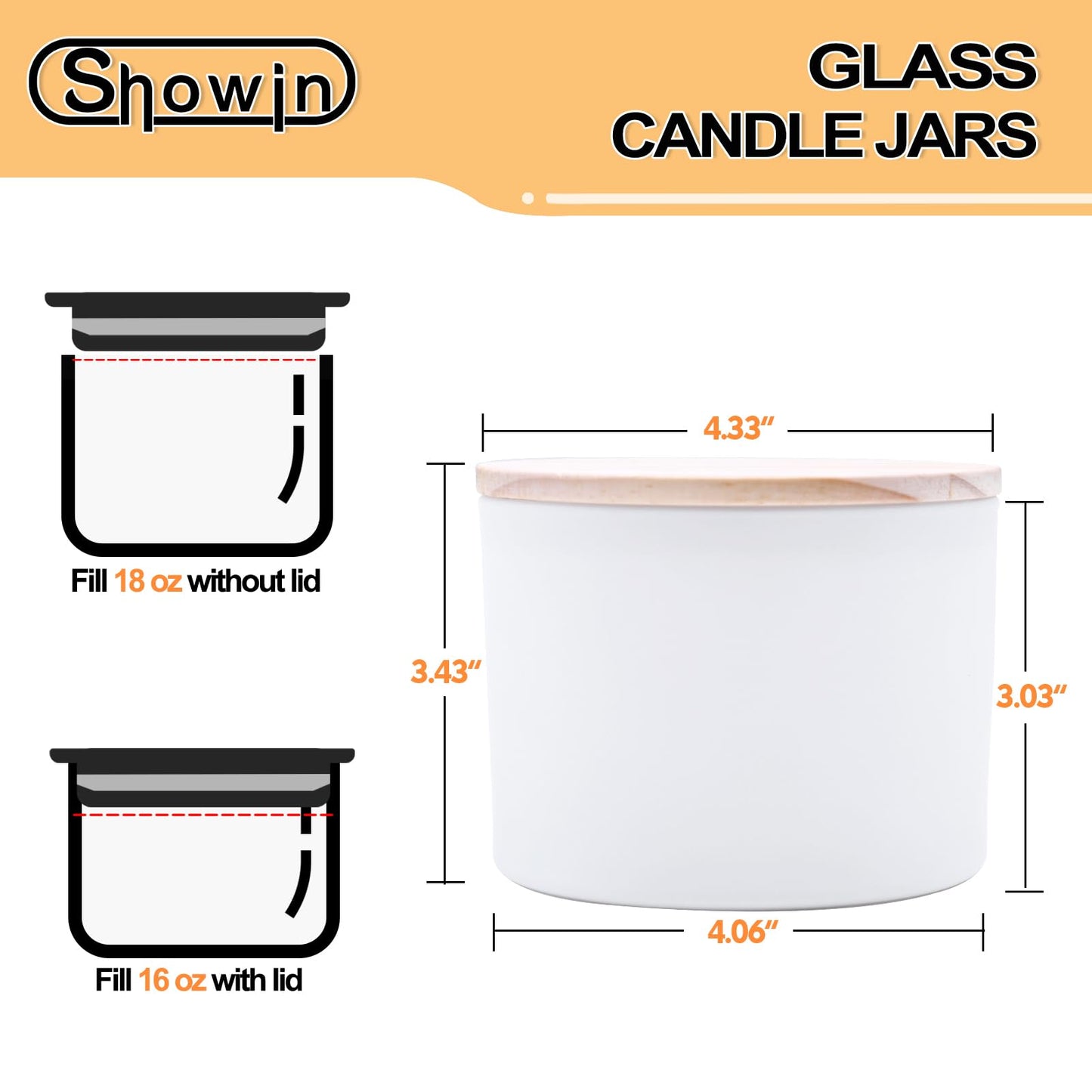SHOWIN 18 OZ Thick Candle Jars for Making Candles 6 Pcs, Empty Jars with Wood Lids for Candle Making, Sample Container,Frosted White