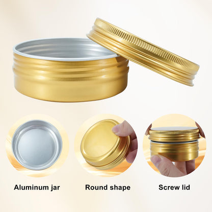 2oz 60ml Metal Storage Tins, Aluminum 2 oz Tins Jars Round Tin Containers, Empty Salve Jars Screw Top Tin Cans for Store Spices,Candies,Tea or Gift Giving,Gold(Pack of 14)