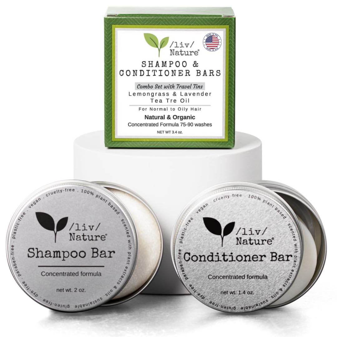 Shampoo Bar and Conditioner Set with Travel Case | Volume and Moisture for Dry Hair | Orange, Ylang Ylang, Argan Oil | Made in USA | 2-pk