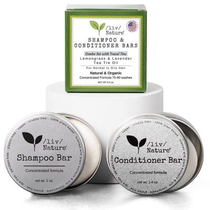 Shampoo Bar and Conditioner Set with Travel Case | Volume and Moisture for Dry Hair | Orange, Ylang Ylang, Argan Oil | Made in USA | 2-pk
