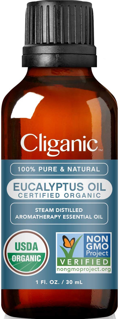 Cliganic Organic Essential Oils Set (Top 5) - 100% Pure Natural - Aromatherapy, Candle Making - Peppermint, Lavender, Eucalyptus, Lemongrass & Orange (Packaging May Vary)