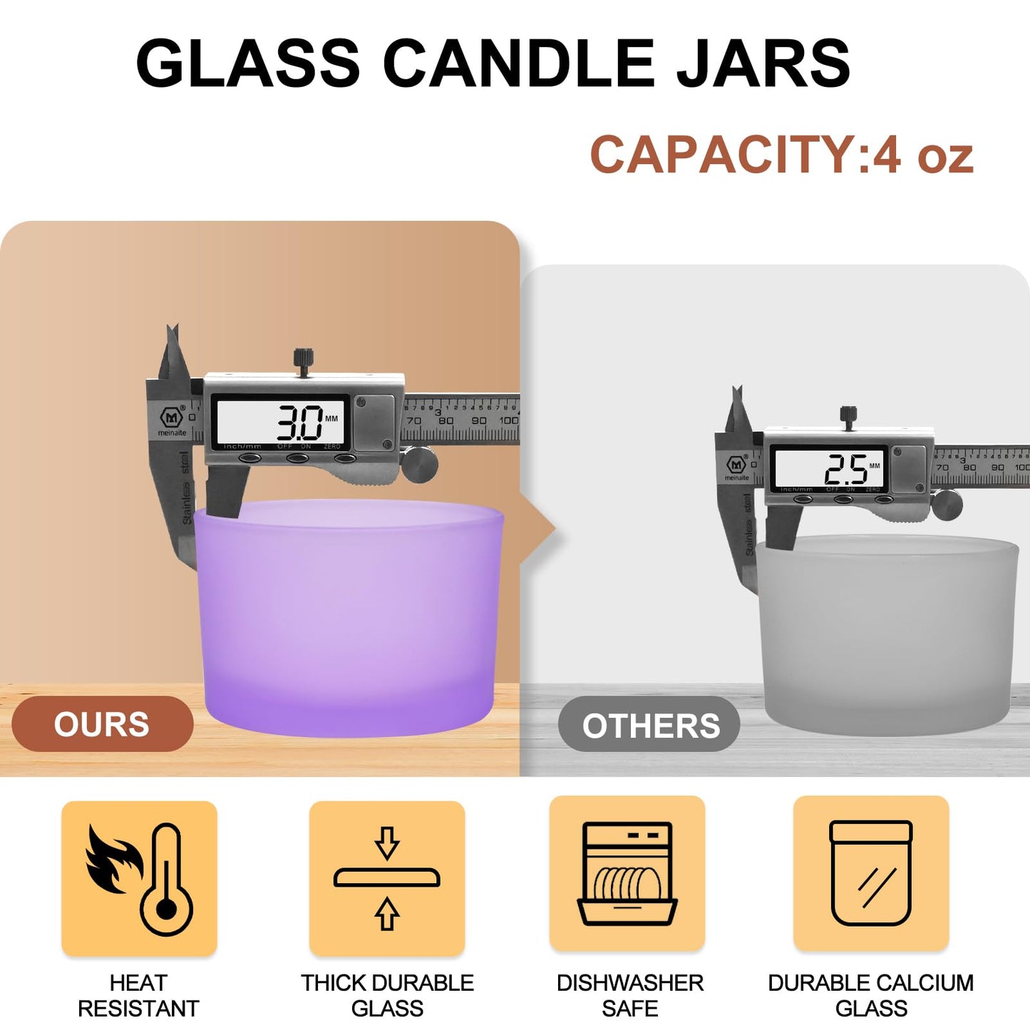 Thick Candle Jars for Making Candles 16 Pcs, 7 OZ Empty Jars with Wood Lids for Candle Making, Sample Container, Frosted White