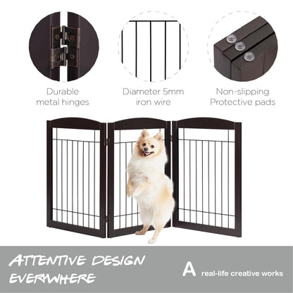 PAWLAND 144-inch Extra Wide 30-inches Tall Dog gate with Door Walk Through, Freestanding Wire Pet Gate for The House, Doorway, Stairs, Pet Puppy Safety Fence, Support Feet Included, Espresso,6 Panels