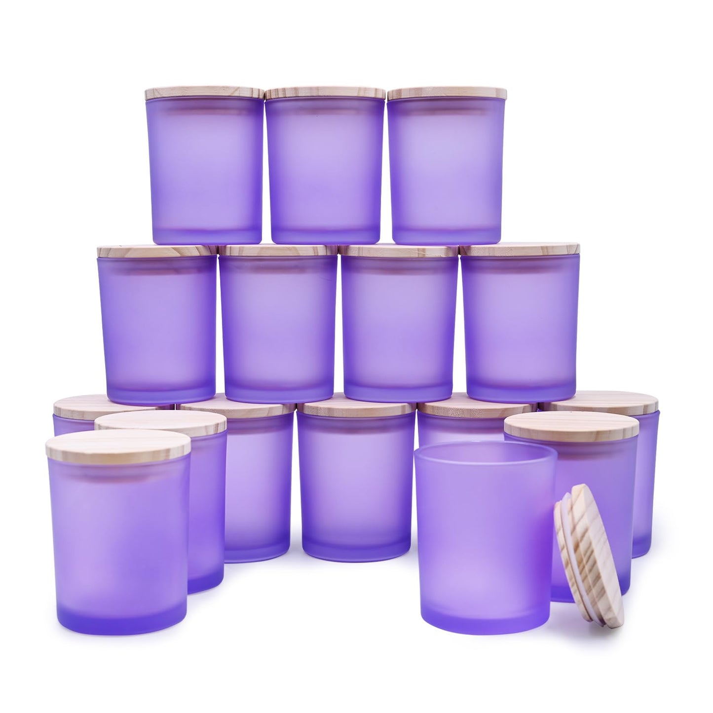 Thick Candle Jars for Making Candles 16 Pcs, 7 OZ Empty Jars with Wood Lids for Candle Making, Sample Container, Frosted White