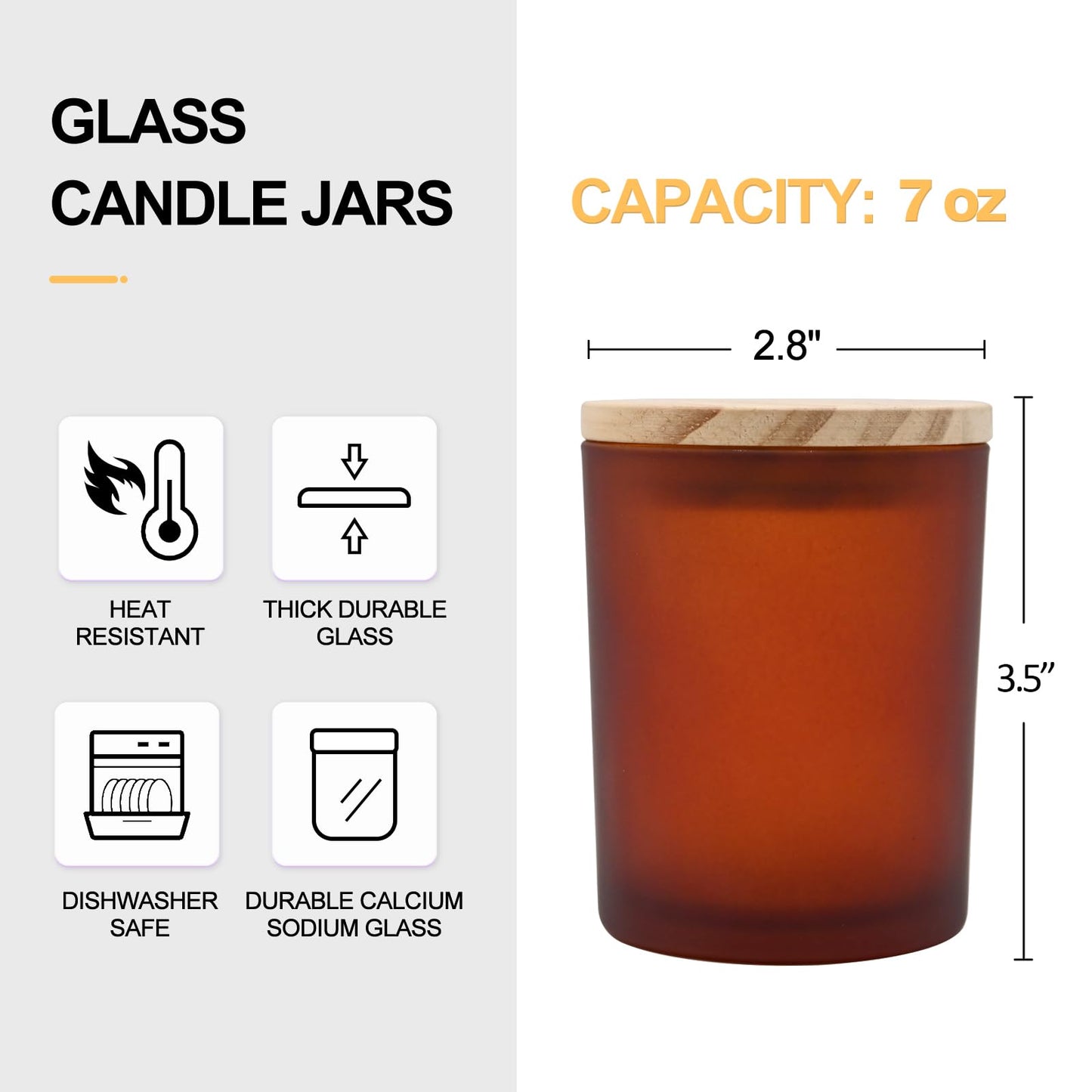 Thick Candle Jars for Making Candles 16 Pcs, 7 OZ Empty Jars with Wood Lids for Candle Making, Sample Container, Frosted White