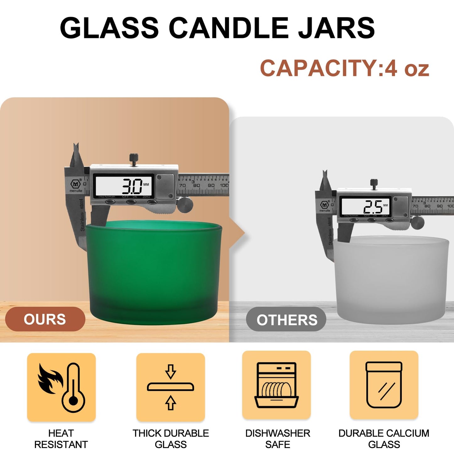Thick Candle Jars for Making Candles 16 Pcs, 7 OZ Empty Jars with Wood Lids for Candle Making, Sample Container, Frosted White