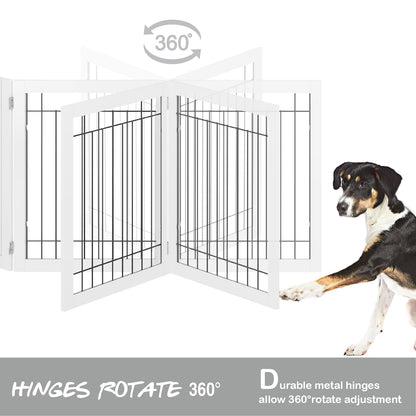 PAWLAND 144-inch Extra Wide 30-inches Tall Dog gate with Door Walk Through, Freestanding Wire Pet Gate for The House, Doorway, Stairs, Pet Puppy Safety Fence, Support Feet Included, Espresso,6 Panels