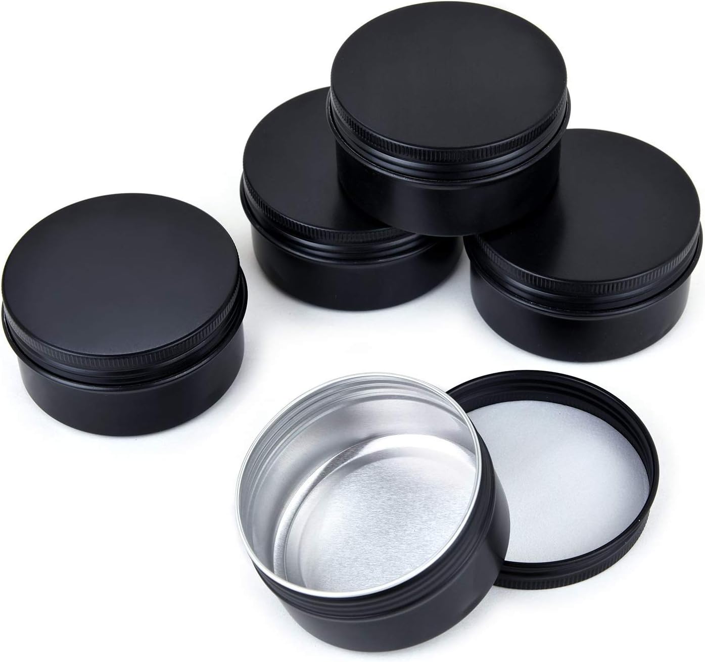 6 oz 12 Packs Black Round Aluminum Tin Cans Screw Top Metal Steel Tins Empty Slip Slide Cosmetic Sample Containers Storage Organization for Salve Crafts Spice Candles