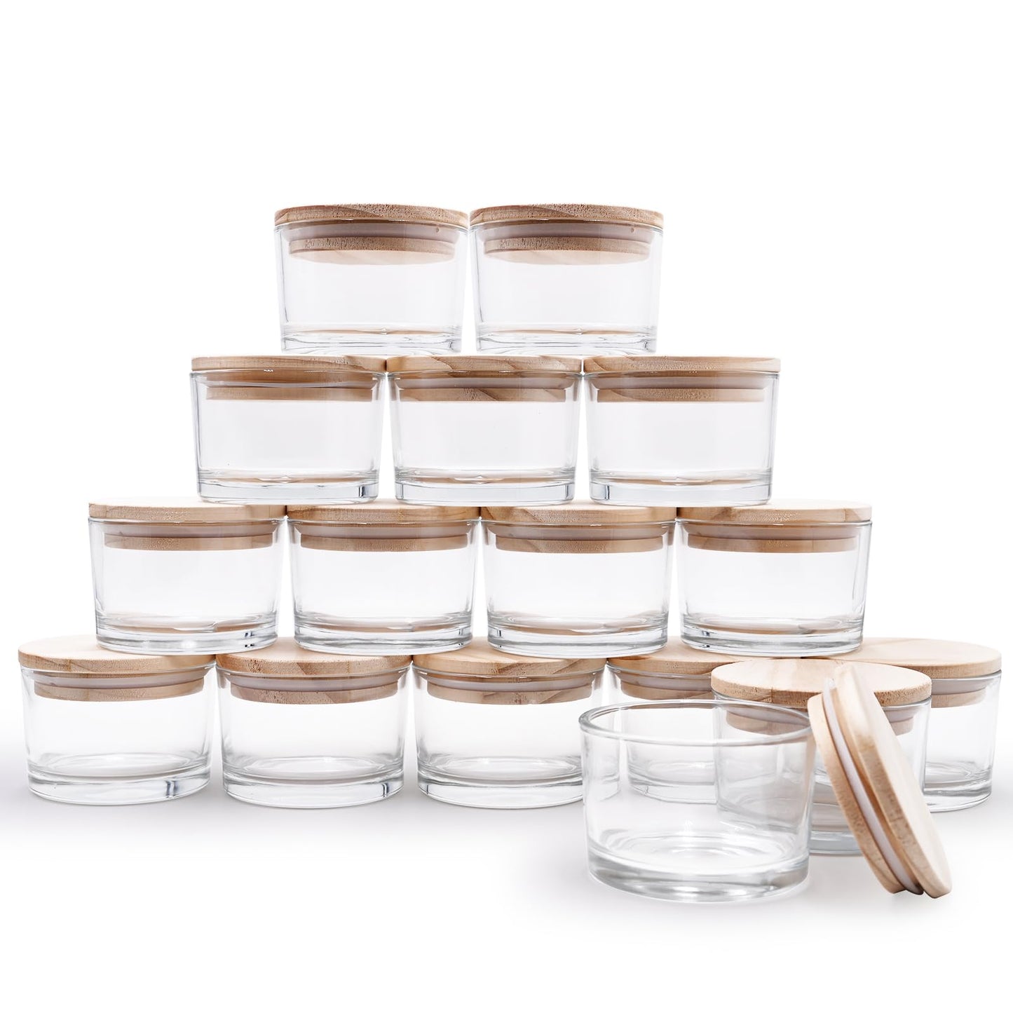 Thick Candle Jars for Making Candles 16 Pcs, 7 OZ Empty Jars with Wood Lids for Candle Making, Sample Container, Frosted White