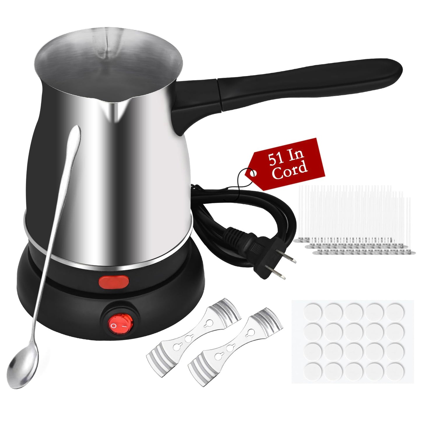 Candle Wax Melter, Stainless Steel Electric Wax Melter for Candle Making, Candle Making Kit with Hot Plate, Double Spouts Wax Melting Pot with 51IN Cord, Candle Making Supplies