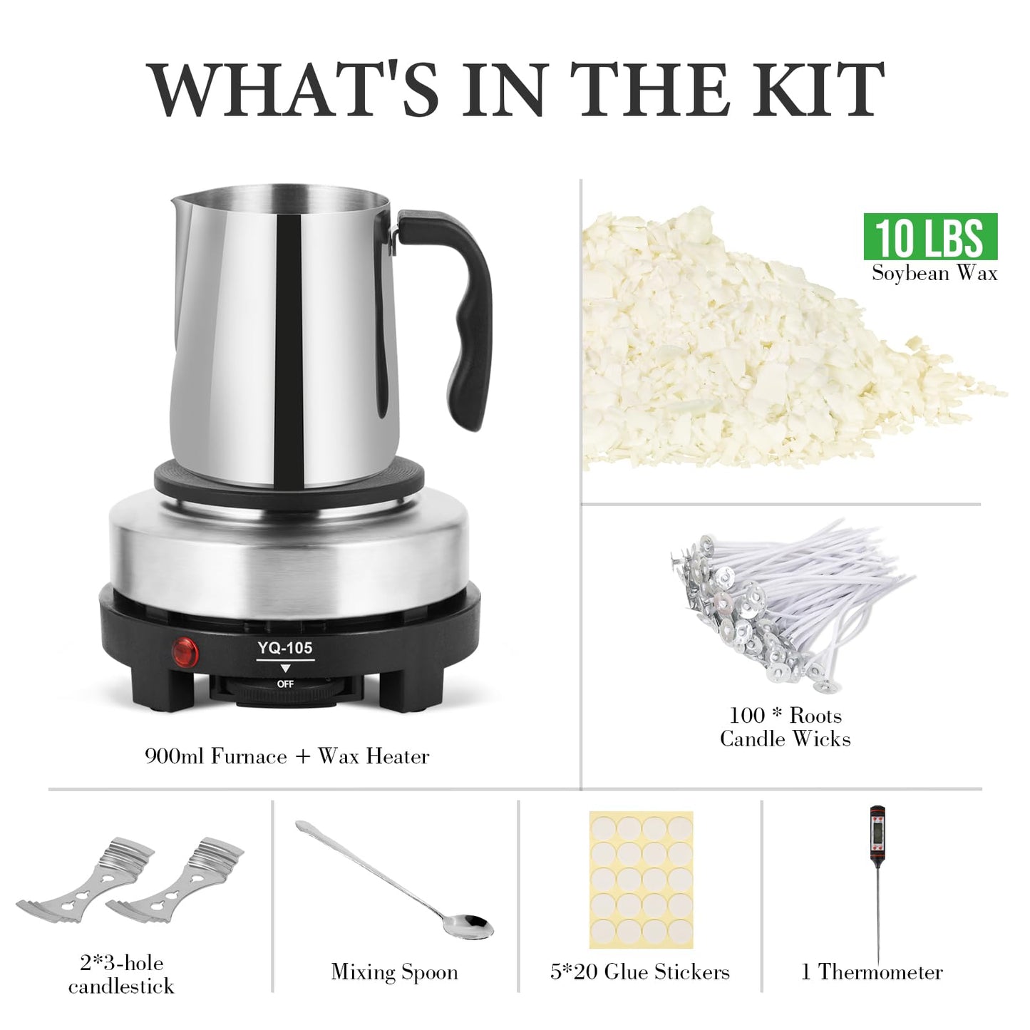 SAEUYVB Candle Making Kit with Wax Melter, Thermometer, Pouring Pot and Supplies for Beginners