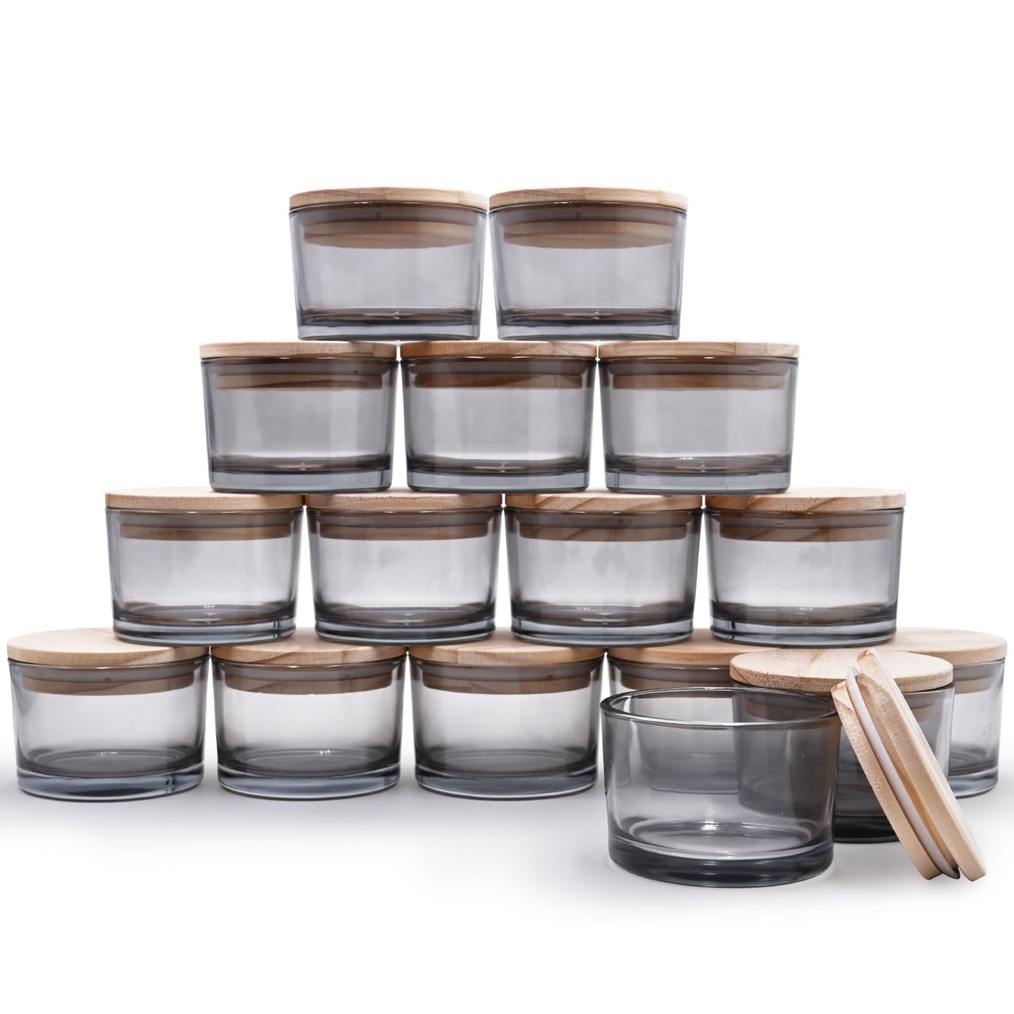 Thick Candle Jars for Making Candles 16 Pcs, 7 OZ Empty Jars with Wood Lids for Candle Making, Sample Container, Frosted White