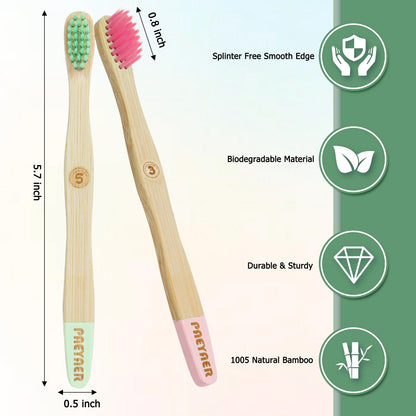 New Kids Bamboo Toothbrushes - 6 Pack, Organic Soft Bristle Toothbrush for Kids, Biodegradable Children's Toothbrushes (Toddler Toothbrush Ages 3-12, Multicolor)