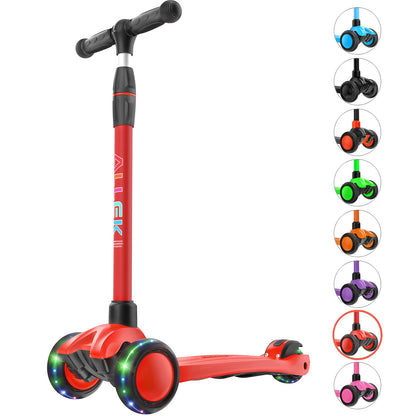 Allek Kick Scooter B03 for Kids (3-12 Years) — Style, Fun, and Safety on 3 Wheels with LED Lights, Adjustable Handlebar, and Reinforced Deck (Black)