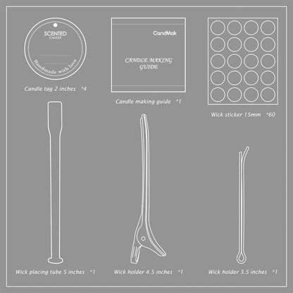CandMak Candle Wick Kit, 60 Cotton Candle Wicks with Candle Making Tools for Candle Making (Thick 4"+6"+8")