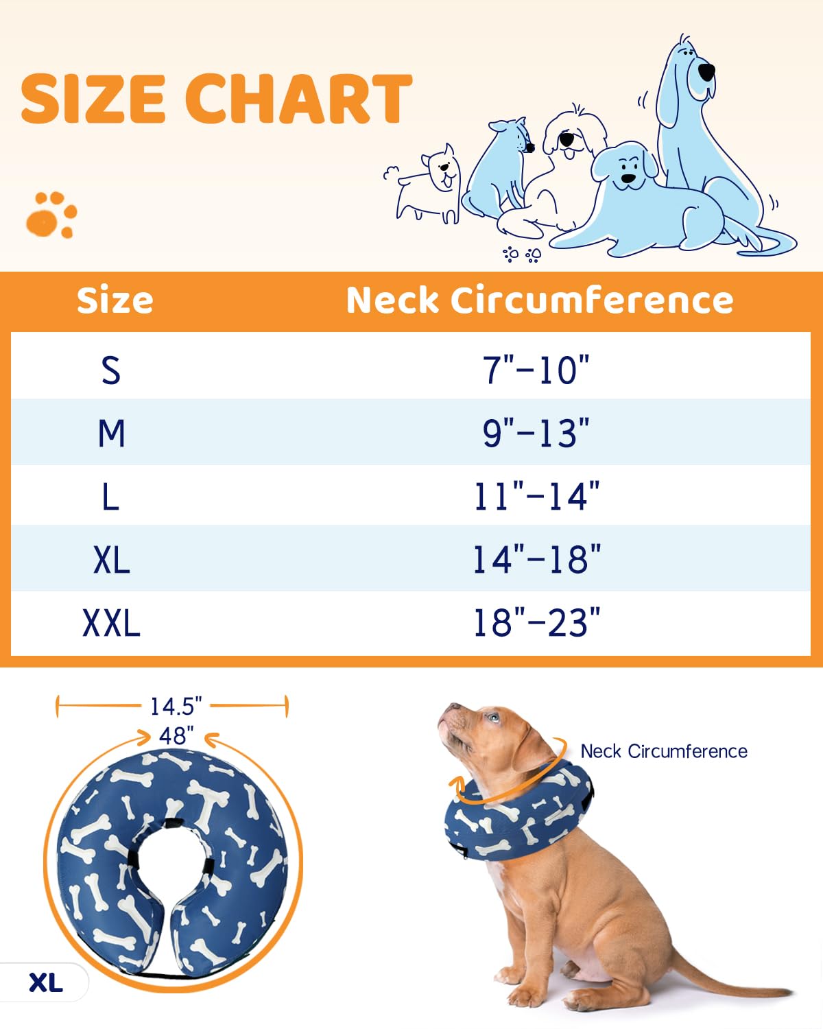 Supet Inflatable Dog Cone Collar Alternative After Surgery, Doggie Neck Donut Collar Recovery ECollar, Soft Dog Cone for Small Medium Large Dogs