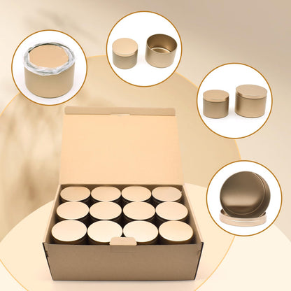 YJHSS 48-Pack White Candle Tins, 24pcs 8oz + 24pcs 4oz Candle tins with Metal Wood-Grain Printing Lids, Empty Candle Jars for Making Candles, Bulk Candle Containers Candle Making Jars for Christmas