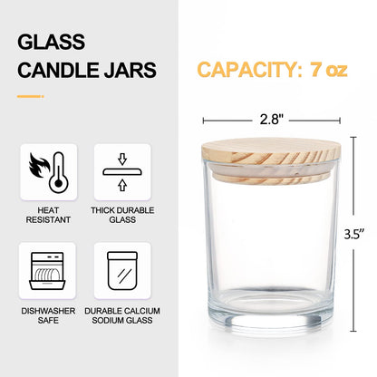 Thick Candle Jars for Making Candles 16 Pcs, 7 OZ Empty Jars with Wood Lids for Candle Making, Sample Container, Frosted White