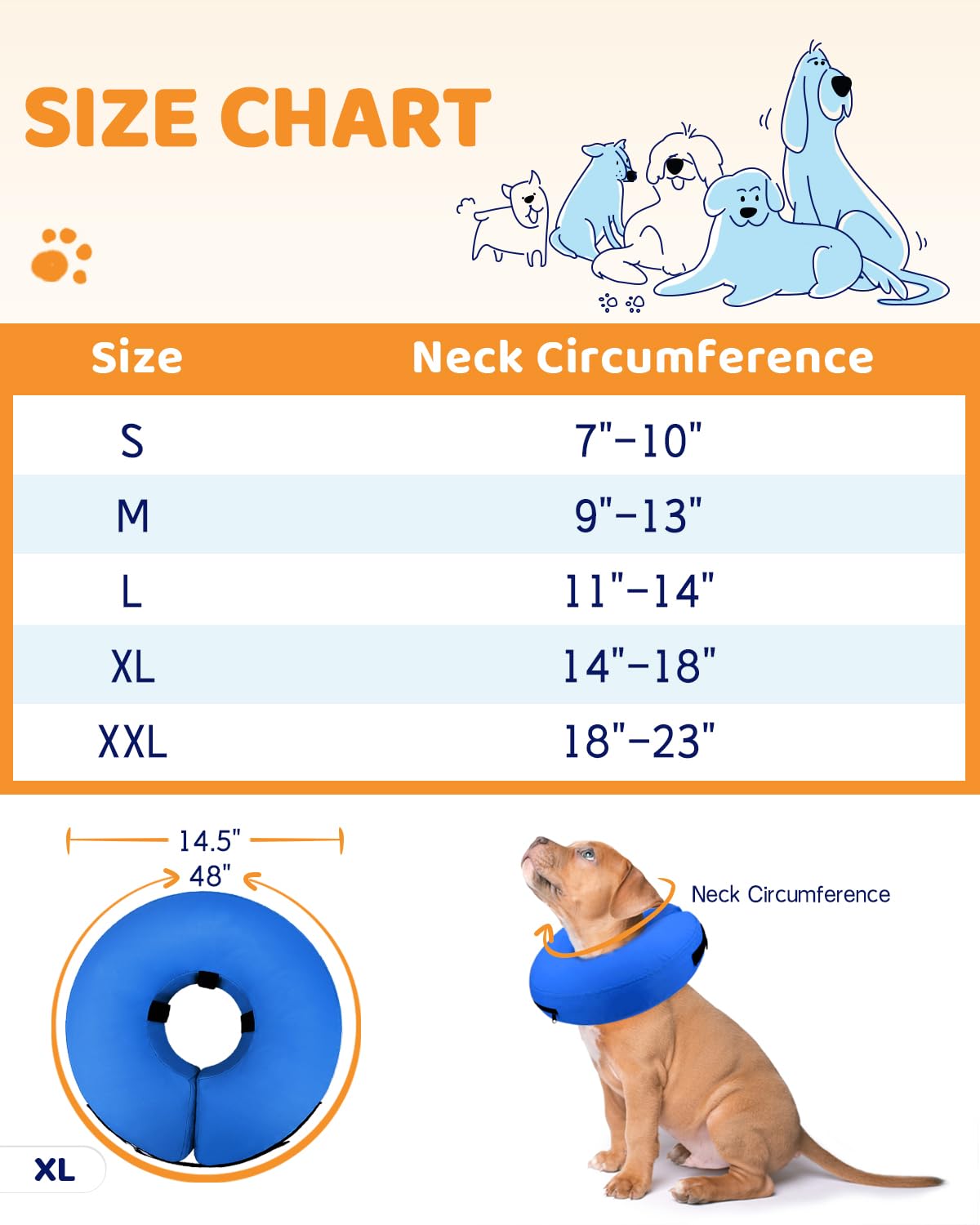 Supet Inflatable Dog Cone Collar Alternative After Surgery, Doggie Neck Donut Collar Recovery ECollar, Soft Dog Cone for Small Medium Large Dogs
