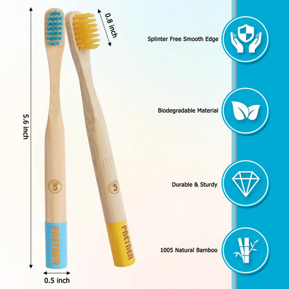New Kids Bamboo Toothbrushes - 6 Pack, Organic Soft Bristle Toothbrush for Kids, Biodegradable Children's Toothbrushes (Toddler Toothbrush Ages 3-12, Multicolor)