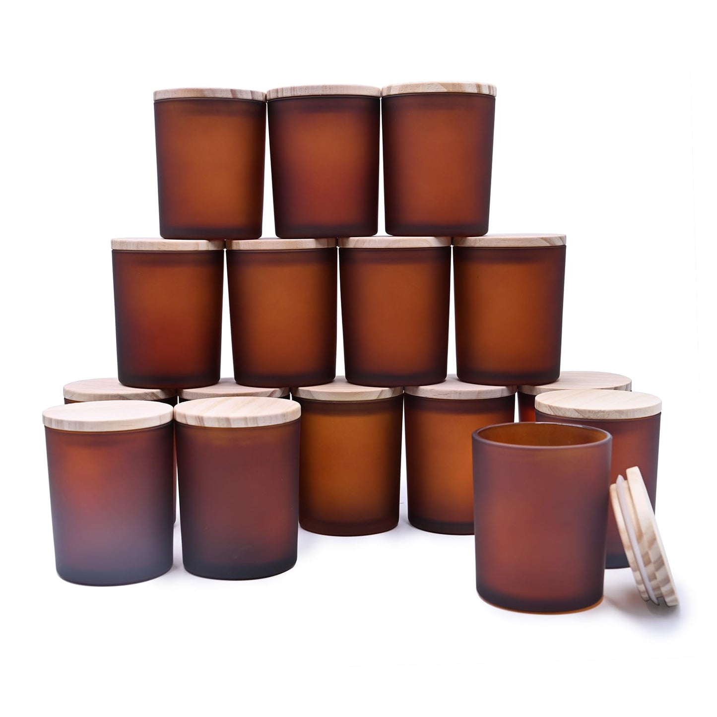 Thick Candle Jars for Making Candles 16 Pcs, 7 OZ Empty Jars with Wood Lids for Candle Making, Sample Container, Frosted White