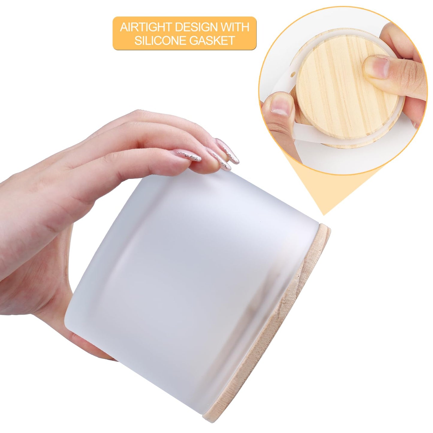 SHOWIN 18 OZ Thick Candle Jars for Making Candles 6 Pcs, Empty Jars with Wood Lids for Candle Making, Sample Container,Frosted White