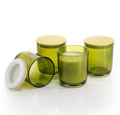 Aroparc Candle Jars for Candle Making 10oz U Shape Base Tumbler Jars for Candle DIY, Wholesale Bulk Candle Jars 12 Jars+12 Metal Lids - Green