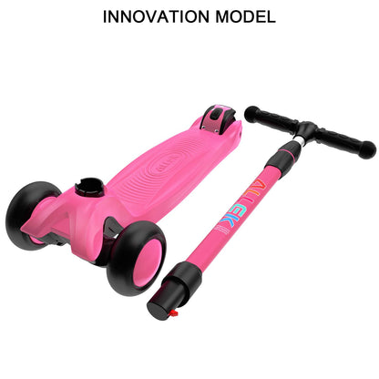 Allek Kick Scooter B03 for Kids (3-12 Years) — Style, Fun, and Safety on 3 Wheels with LED Lights, Adjustable Handlebar, and Reinforced Deck (Black)