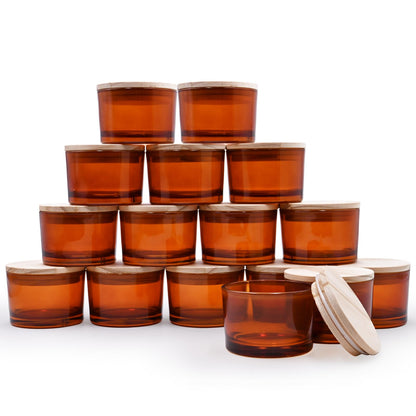 Thick Candle Jars for Making Candles 16 Pcs, 7 OZ Empty Jars with Wood Lids for Candle Making, Sample Container, Frosted White