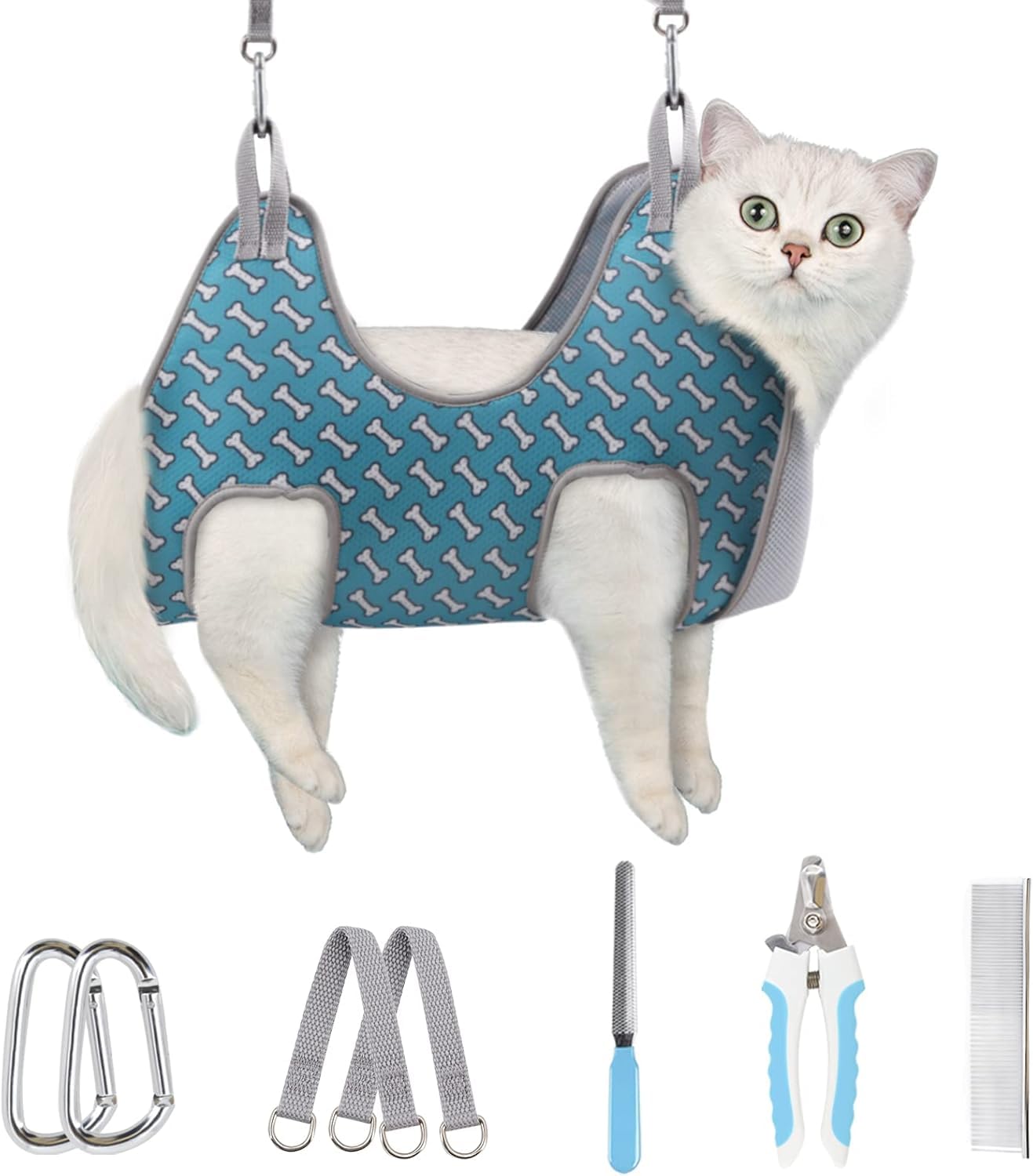 Supet Dog Grooming Hammock for Small Dogs Cat, Relaxation Pet Grooming Hammock Restraint for Nail Trimming (Coral Blue, S（ Legs Spacing：7-10.2" / Max W：15-35LBS）)