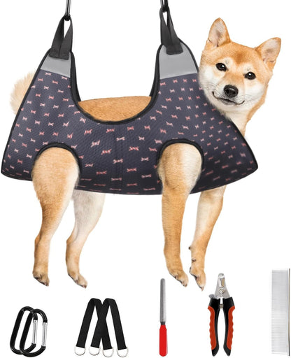 Supet Dog Grooming Hammock for Small Dogs Cat, Relaxation Pet Grooming Hammock Restraint for Nail Trimming (Coral Blue, S（ Legs Spacing：7-10.2" / Max W：15-35LBS）)