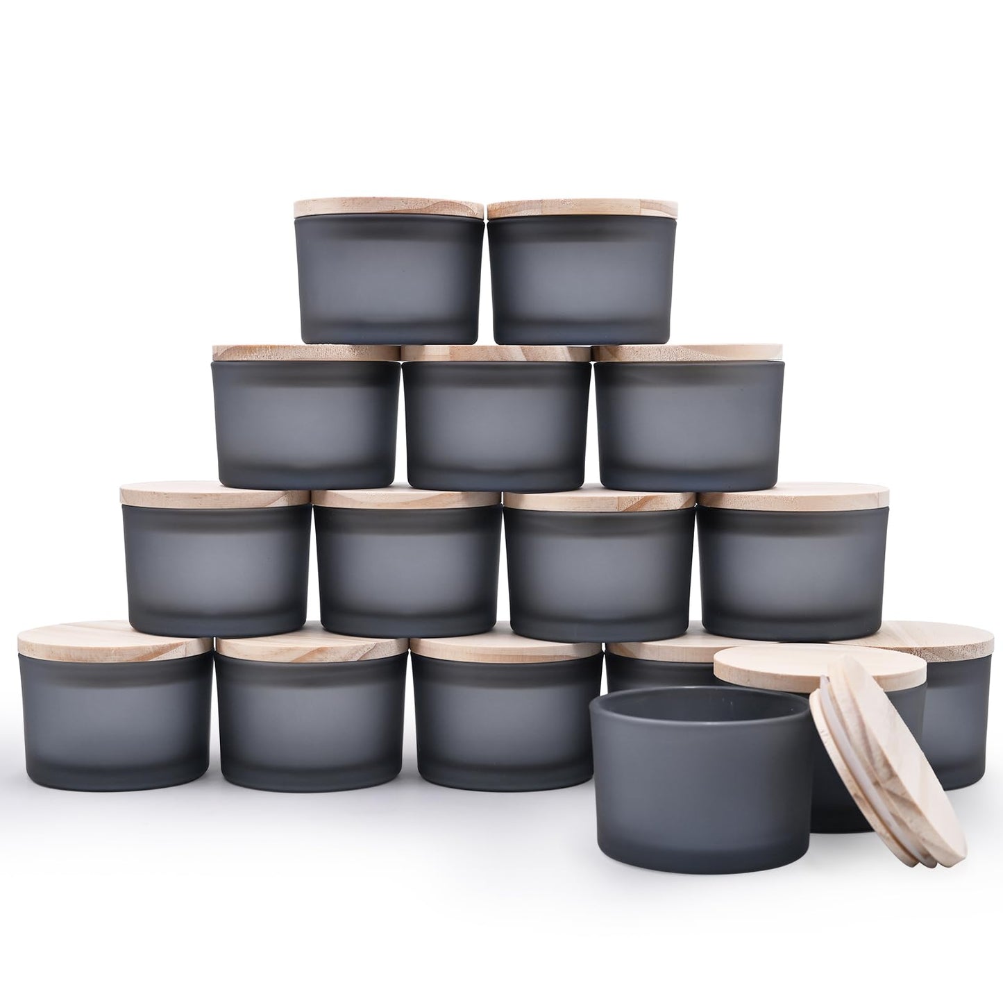 Thick Candle Jars for Making Candles 16 Pcs, 7 OZ Empty Jars with Wood Lids for Candle Making, Sample Container, Frosted White