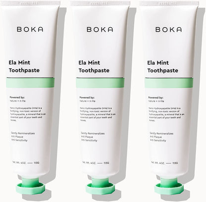 Boka Fluoride Free Toothpaste Nano Hydroxyapatite, Stocking Stuffers Remineralizing, Whitening - Dentist Recommended for Adult, Kids Oral Care Ela Mint Flavor, 4 Fl Oz 1Pk US Manufactured