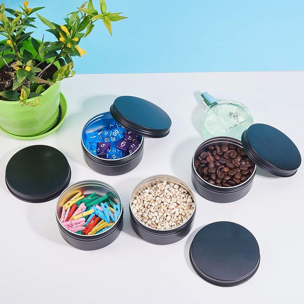 6 oz 12 Packs Black Round Aluminum Tin Cans Screw Top Metal Steel Tins Empty Slip Slide Cosmetic Sample Containers Storage Organization for Salve Crafts Spice Candles