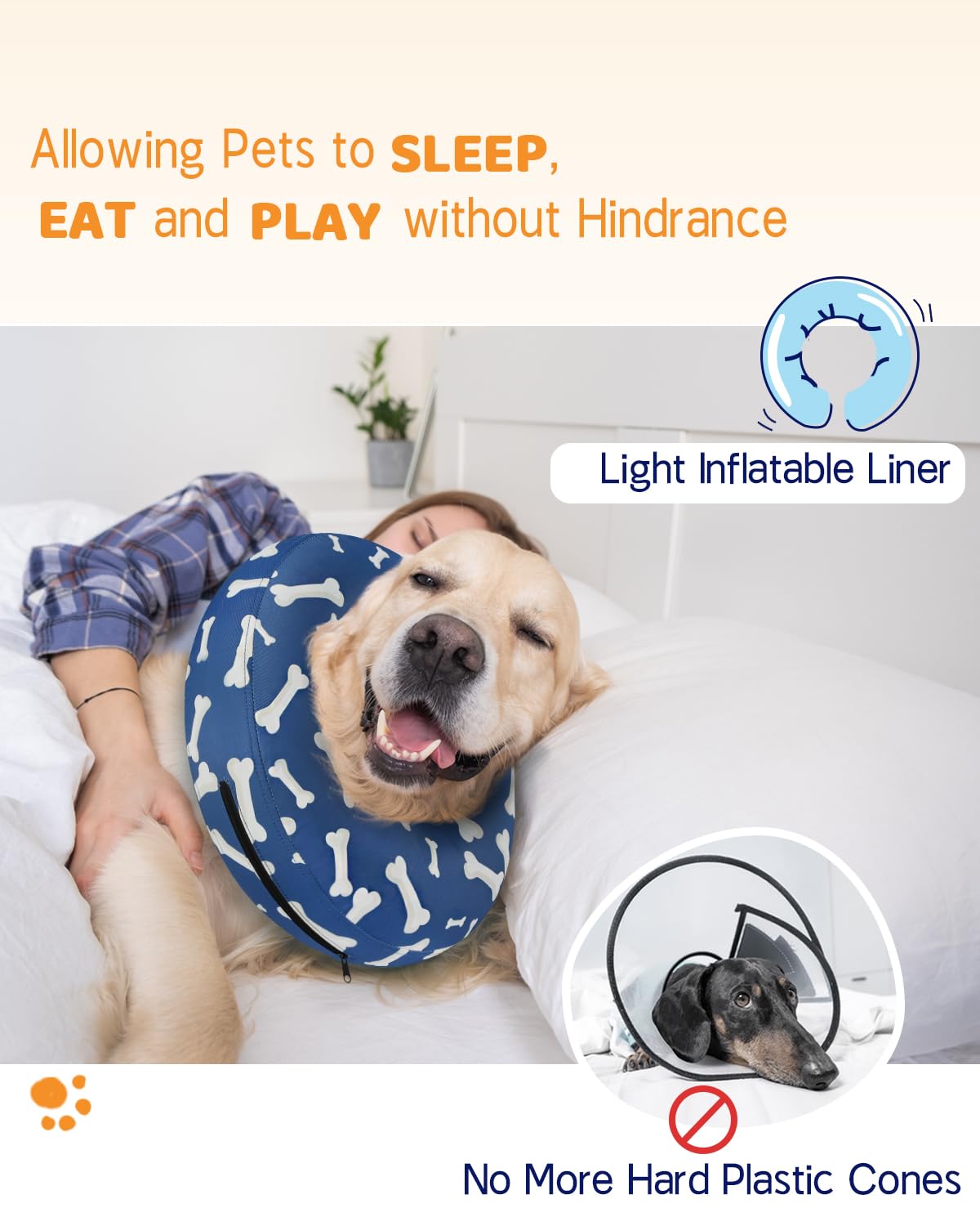 Supet Inflatable Dog Cone Collar Alternative After Surgery, Doggie Neck Donut Collar Recovery ECollar, Soft Dog Cone for Small Medium Large Dogs