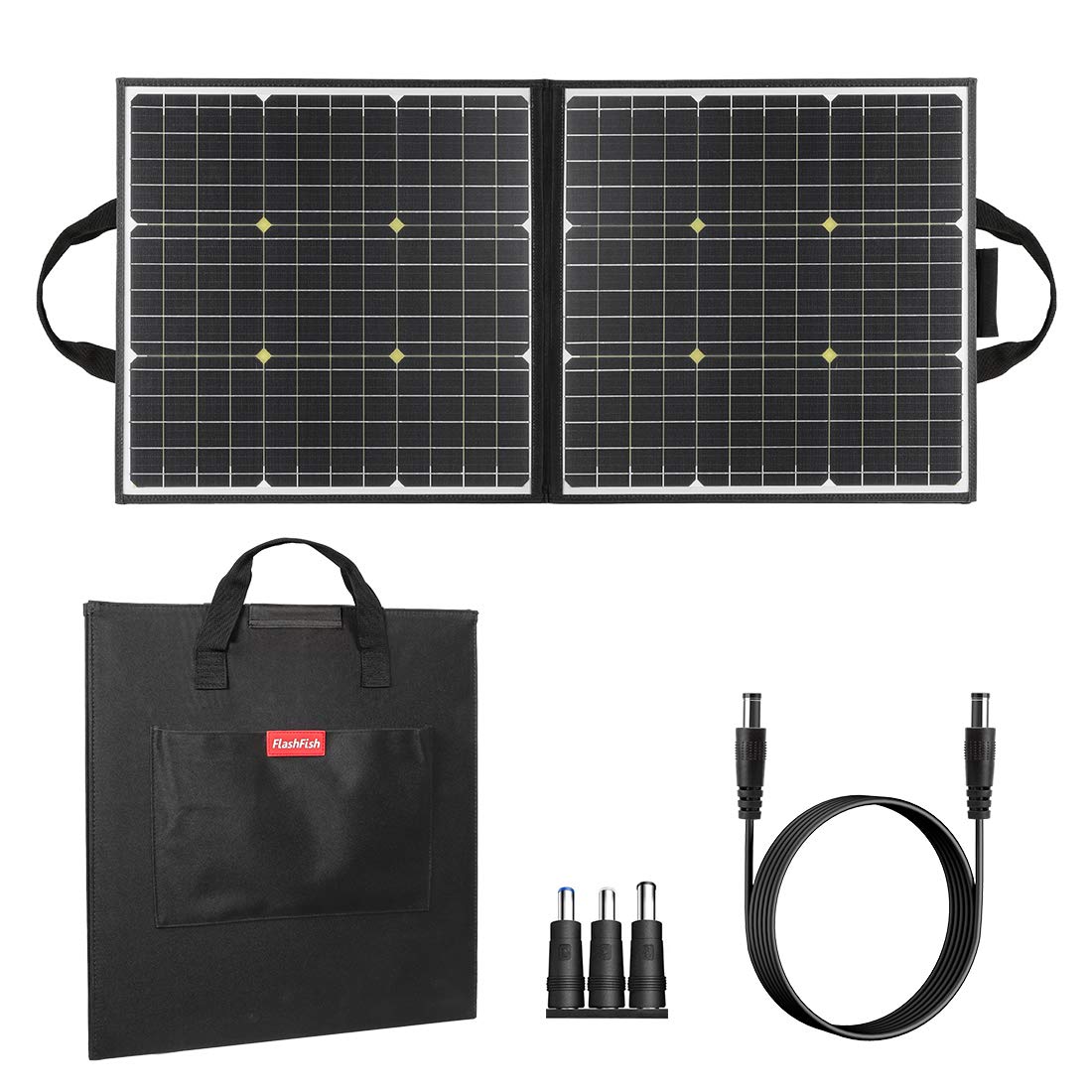 Foldable Solar Panel, FF FLASHFISH 18V/60W Portable Solar Charger Charge for Portable Power Station, Phone, Laptop, with DC Output, 45W USB-C, QC3.0 Port When Camping Fishing Van RV Road Trip