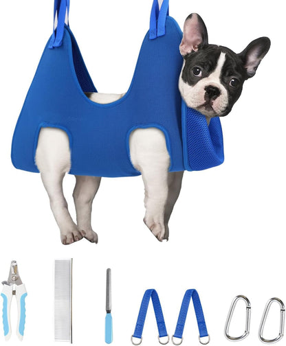 Supet Dog Grooming Hammock for Small Dogs Cat, Relaxation Pet Grooming Hammock Restraint for Nail Trimming (Coral Blue, S（ Legs Spacing：7-10.2" / Max W：15-35LBS）)