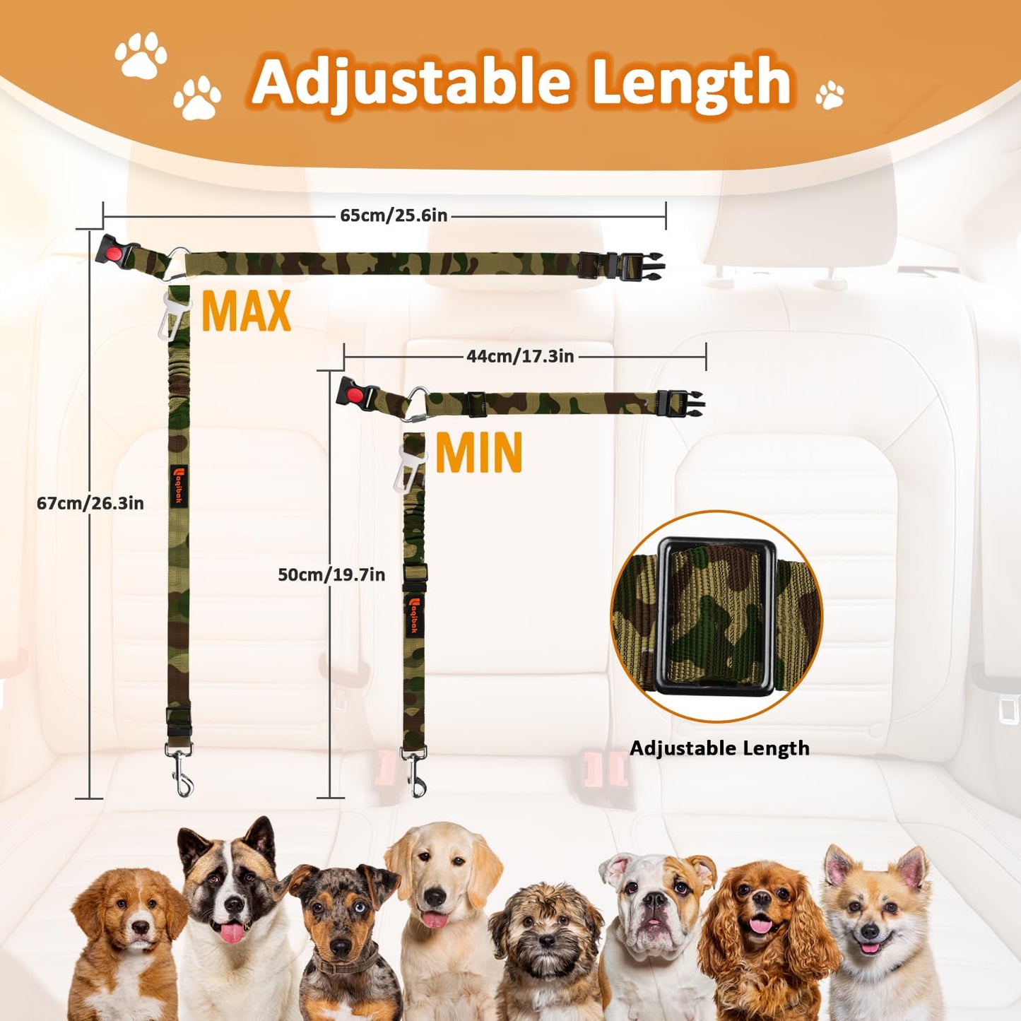 Removable Dog Seat Belt Harness for Car, 3 in 1 Pet Dog Car Seatbelt Leash, Retractable Restraint Secures to Vehicle Headrest & Adjustable Reflective Bungee Dog Seatbelt Tether, Blue and Black