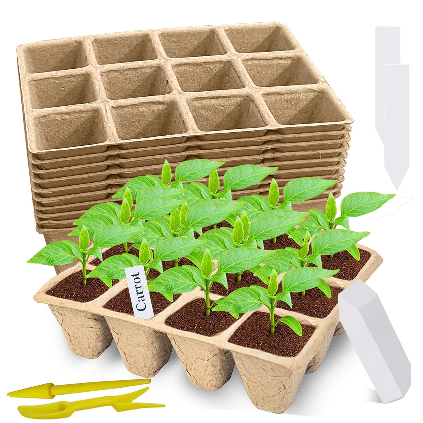 120 Cells Seed Starter Tray, 10 Packs Biodegradable Peat Pots for Seedlings, Organic Germination Plant Starter Kit with 100 Labels and 2 Transplant Tools