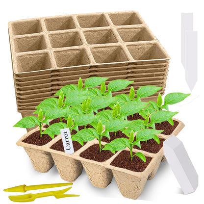 120 Cells Seed Starter Tray, 10 Packs Biodegradable Peat Pots for Seedlings, Organic Germination Plant Starter Kit with 100 Labels and 2 Transplant Tools