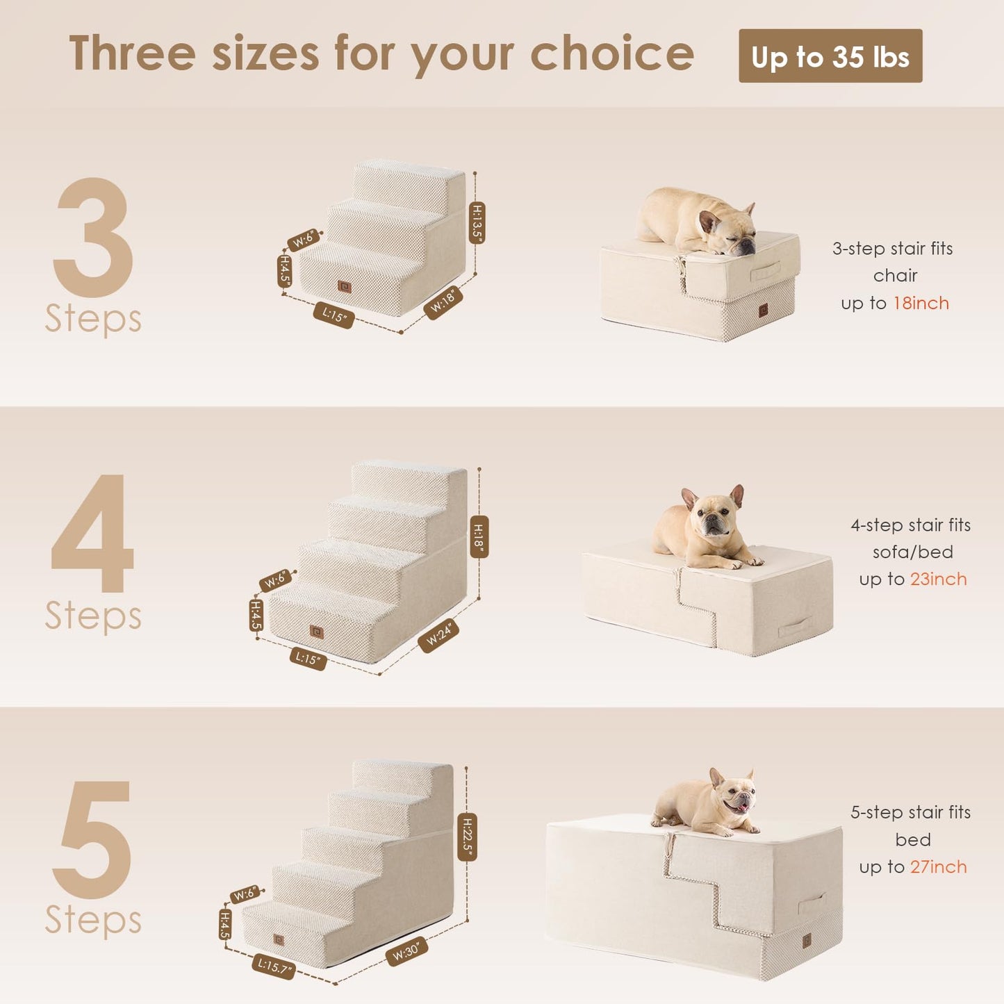 EHEYCIGA Dog Stairs for Bed 18”H, 4-Step Dog Steps for High Bed, Pet Steps for Small Dogs and Cats, Non-Slip Balanced Pet Ramp Indoor, Grey