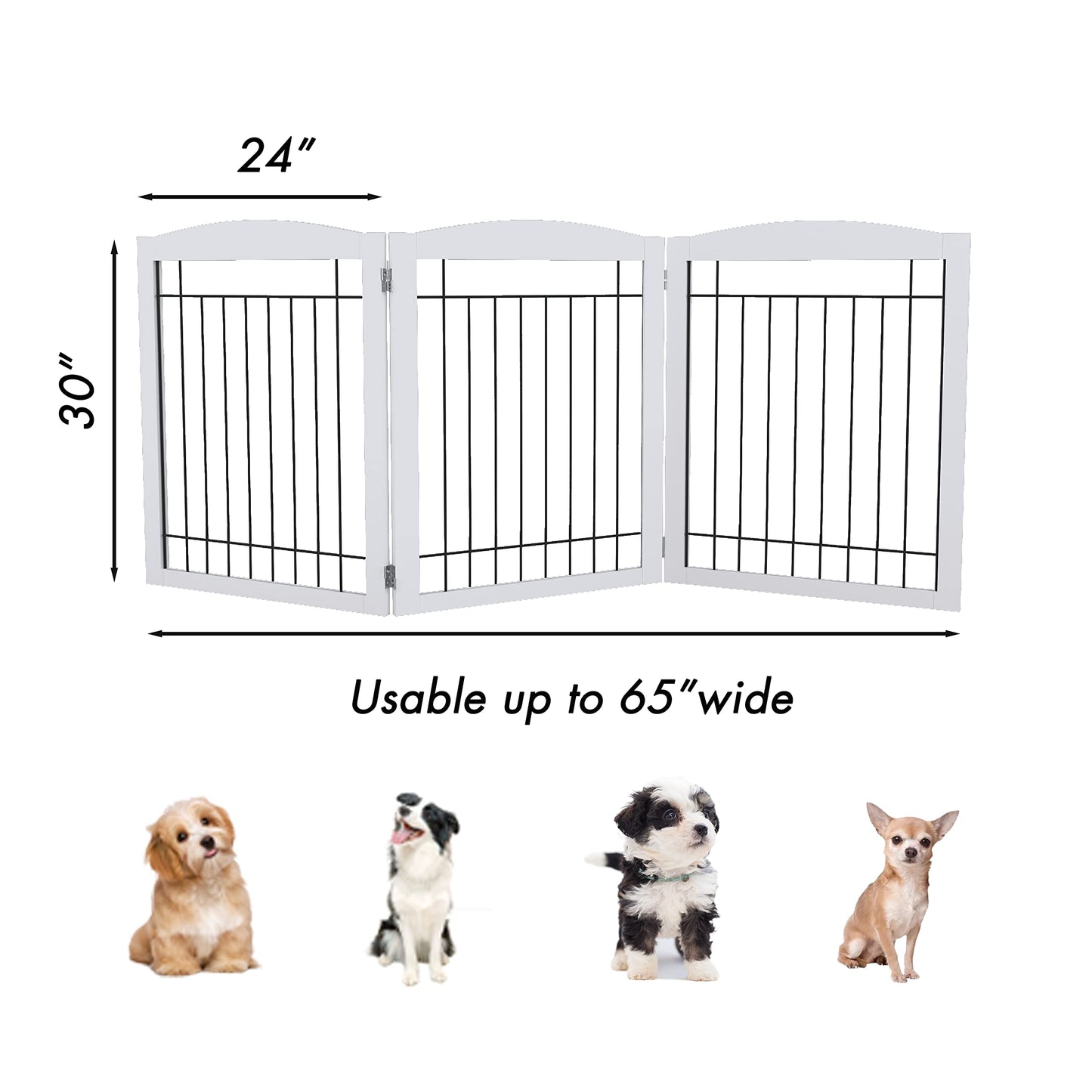 PAWLAND 144-inch Extra Wide 30-inches Tall Dog gate with Door Walk Through, Freestanding Wire Pet Gate for The House, Doorway, Stairs, Pet Puppy Safety Fence, Support Feet Included, Espresso,6 Panels
