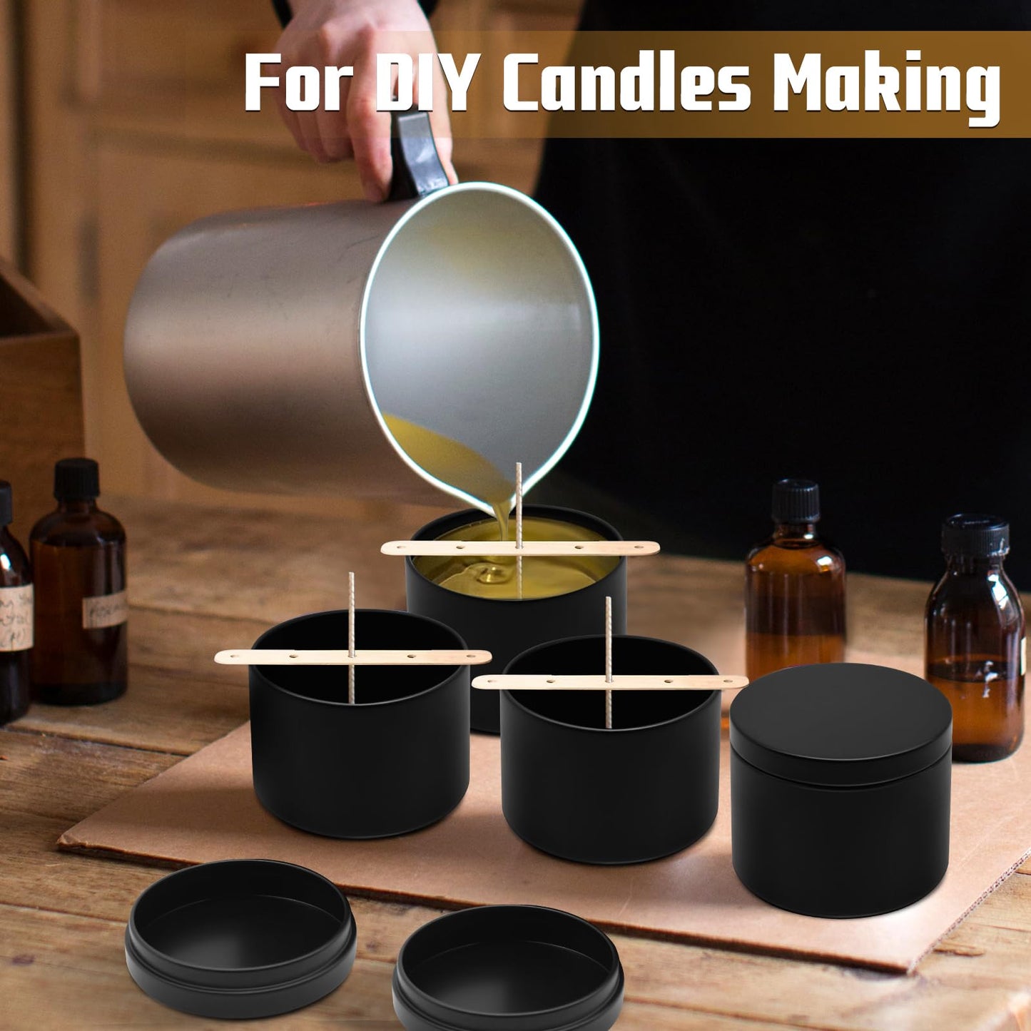 YJHSS 48-Pack White Candle Tins, 24pcs 8oz + 24pcs 4oz Candle tins with Metal Wood-Grain Printing Lids, Empty Candle Jars for Making Candles, Bulk Candle Containers Candle Making Jars for Christmas