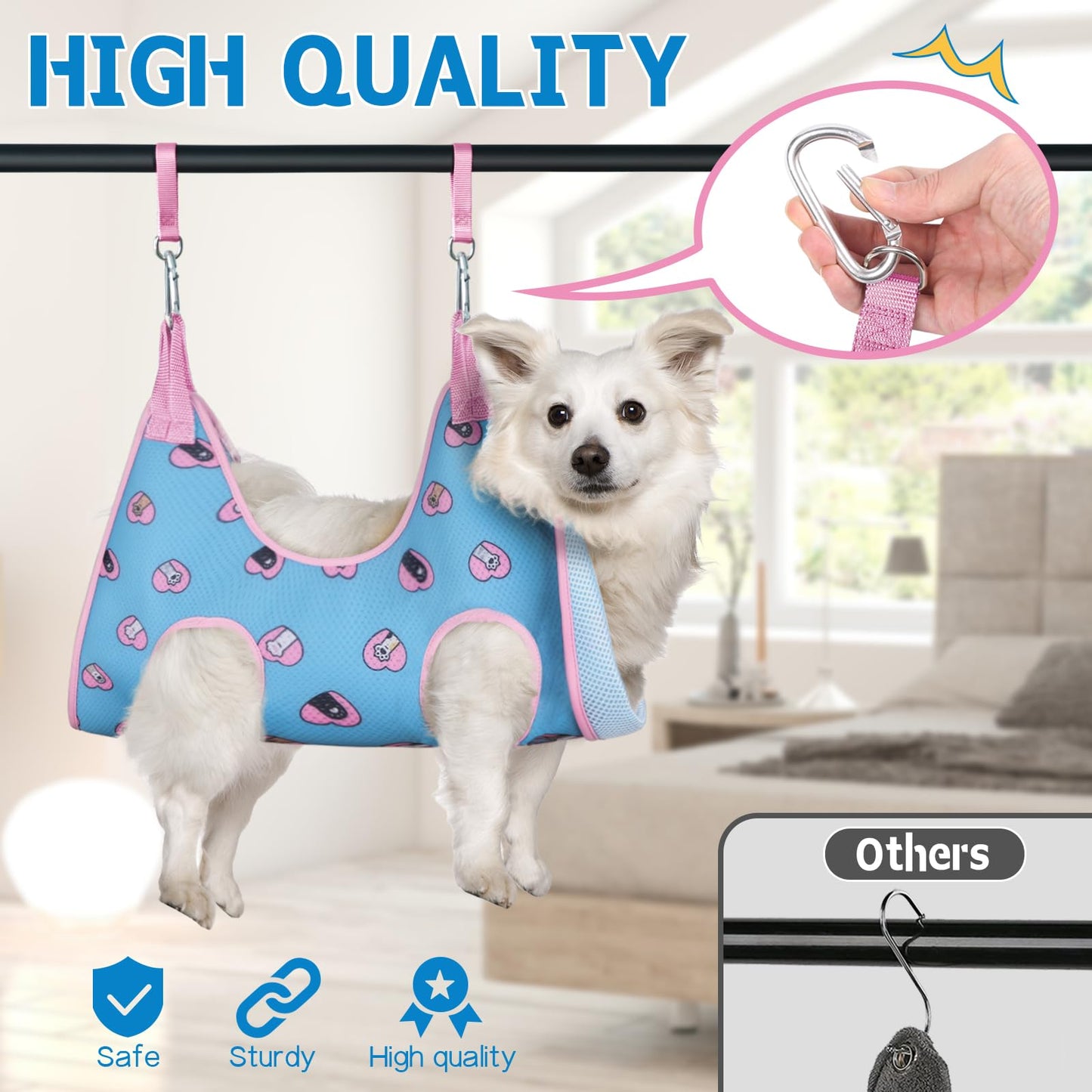 Supet Dog Grooming Hammock for Small Dogs Cat, Relaxation Pet Grooming Hammock Restraint for Nail Trimming (Coral Blue, S（ Legs Spacing：7-10.2" / Max W：15-35LBS）)